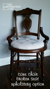 antique cane chair makeover with upholstered seat