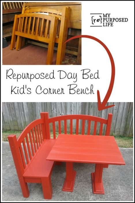 day bed repurposed into a diy kids table and corner bench MyRepurposedLife #easy #kids #table #playroom