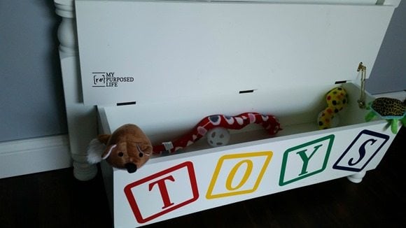 toy box made from twin bed MyRepurposedLife.com