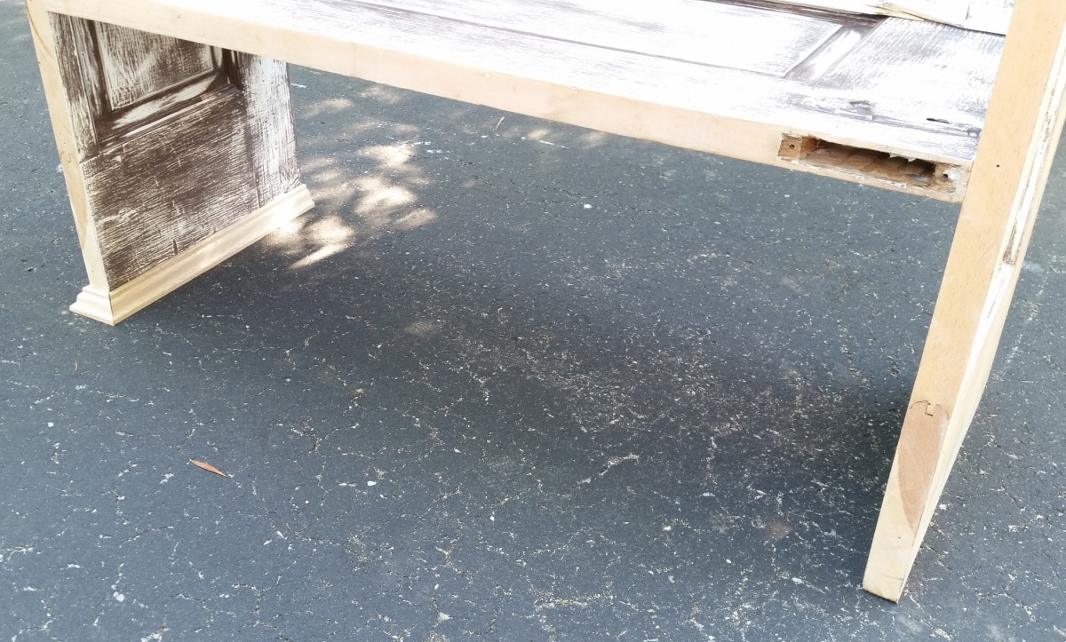 add trim to the base of the door bench