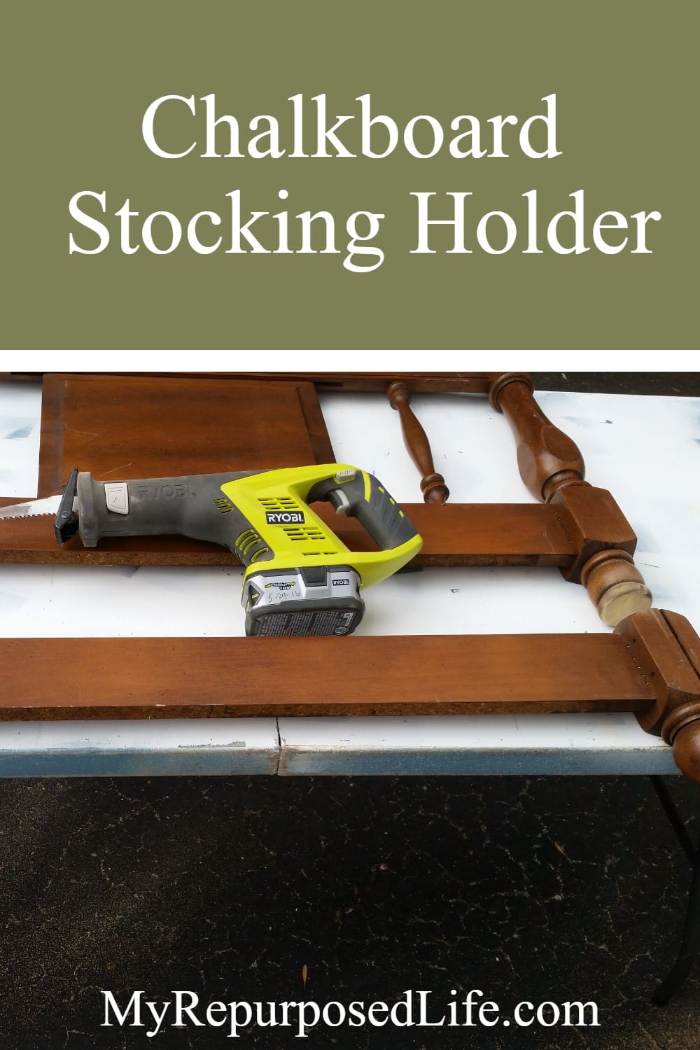 Step-by-step directions for making a chalkboard stocking holder out of an old bed. via @repurposedlife