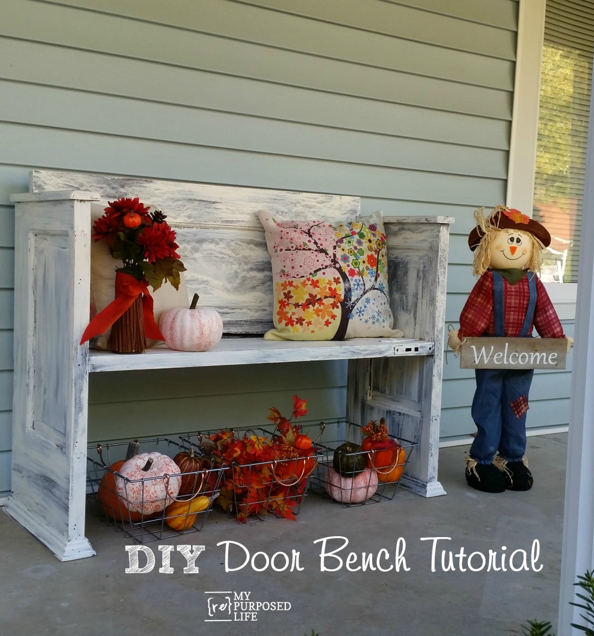 diy door bench tutorial MyRepurposedLife.com