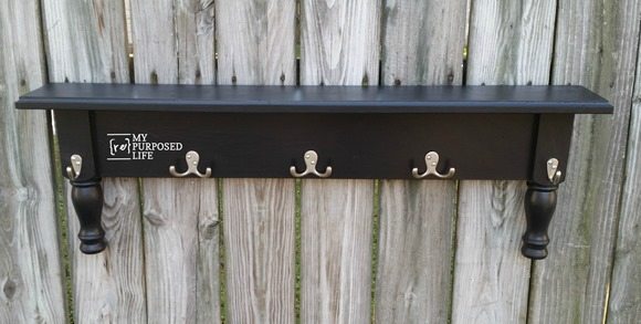 easy bedpost wall shelf with hooks MyRepurposedLife.com