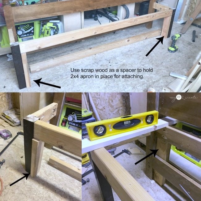 attaching front and back aprons on headboard bench