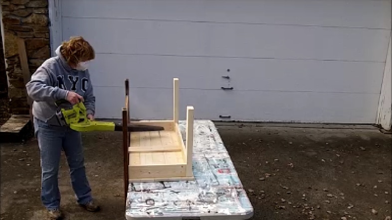 a leaf blower is helpful to remove large amounts of sawdust