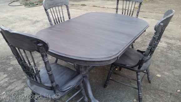 black washed gray oak dining table and chairs MyRepurposedLife.com