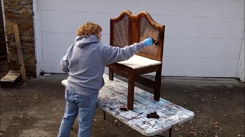 carefully apply gel stain to caning