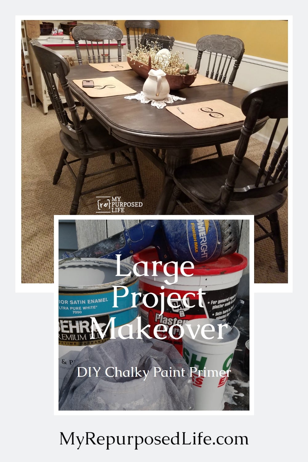 A very large furniture project may seem daunting, but taking it one step at a time will get it done. Using a DIY chalky paint primer will save you money. via @repurposedlife