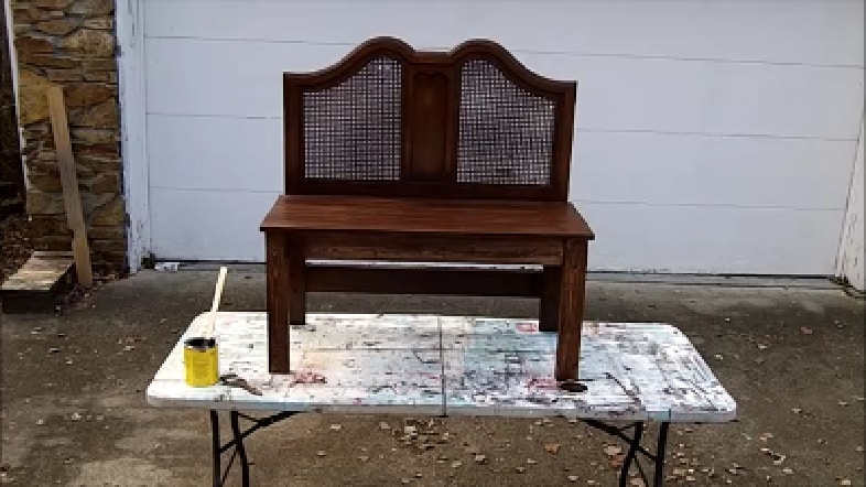 stained twin headboard bench MyRepurposedLife.com
