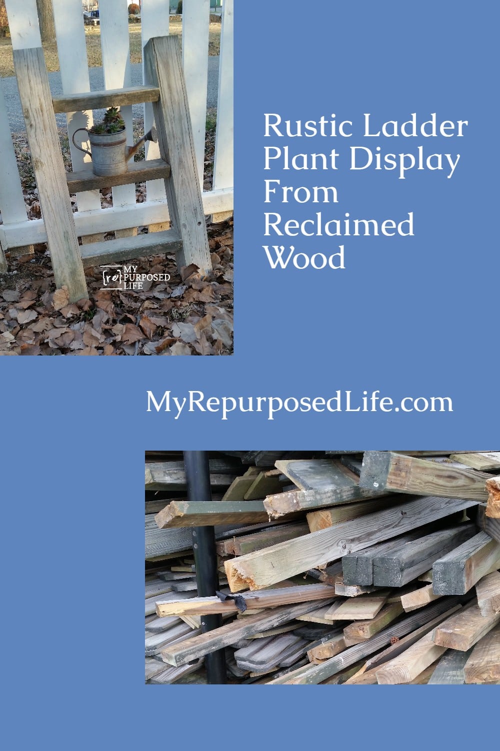 DIY weathered wood plant ladder display via @repurposedlife