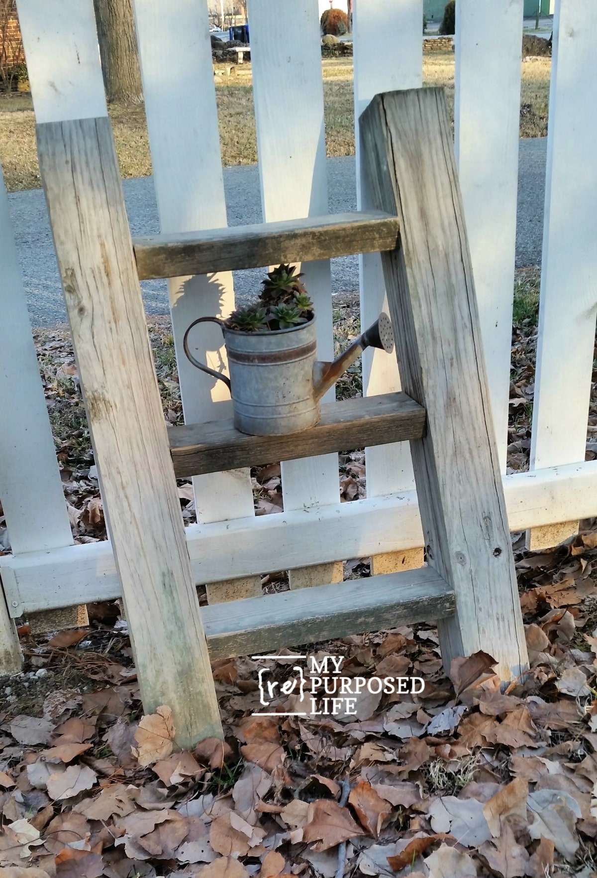 diy rustic ladder plant display  MyRepurposedLife.com