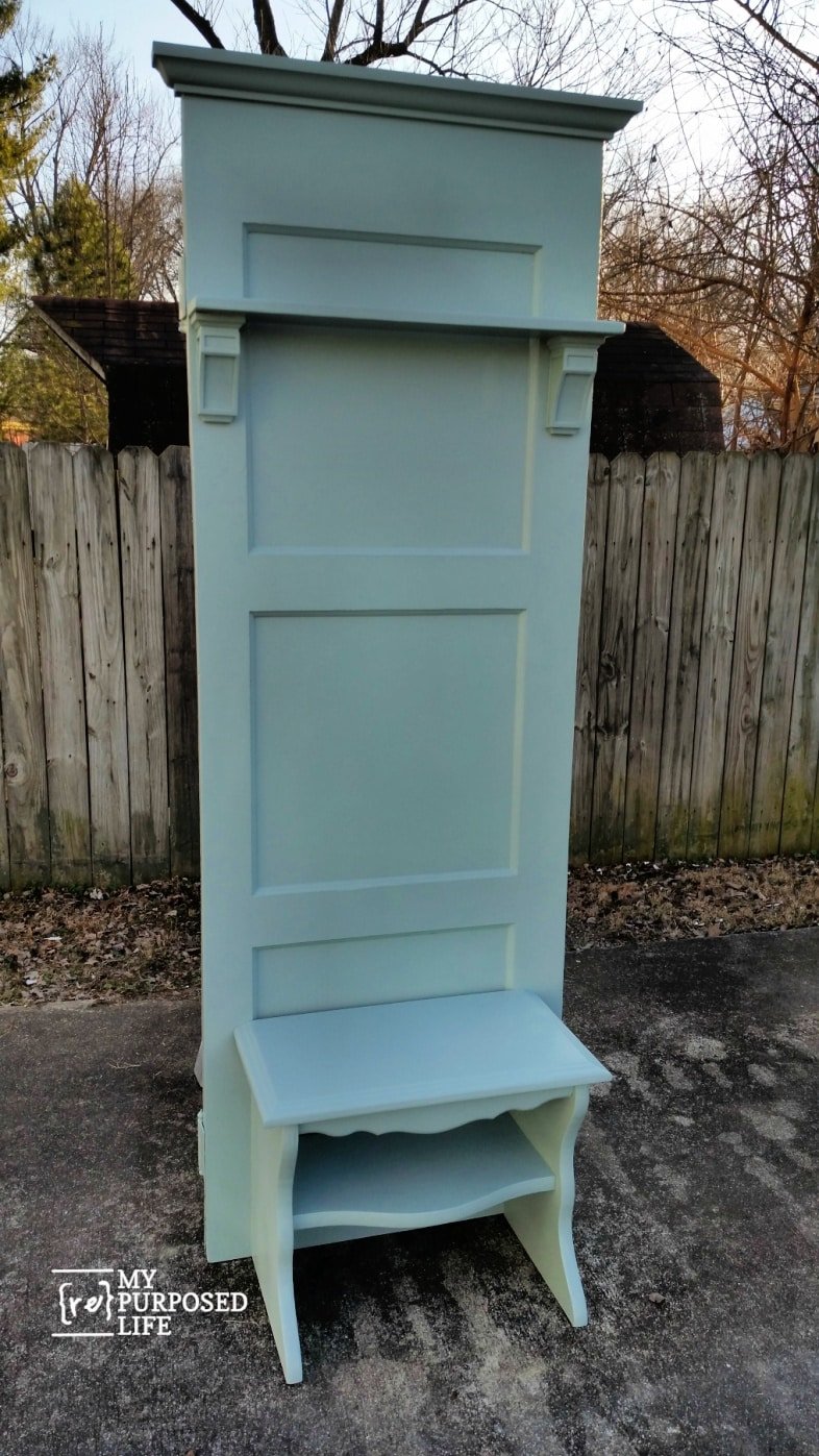 light green diy door hall tree MyRepurposedLife.com