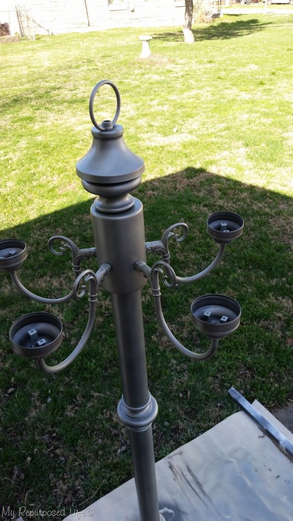 add chandelier to floor lamp post