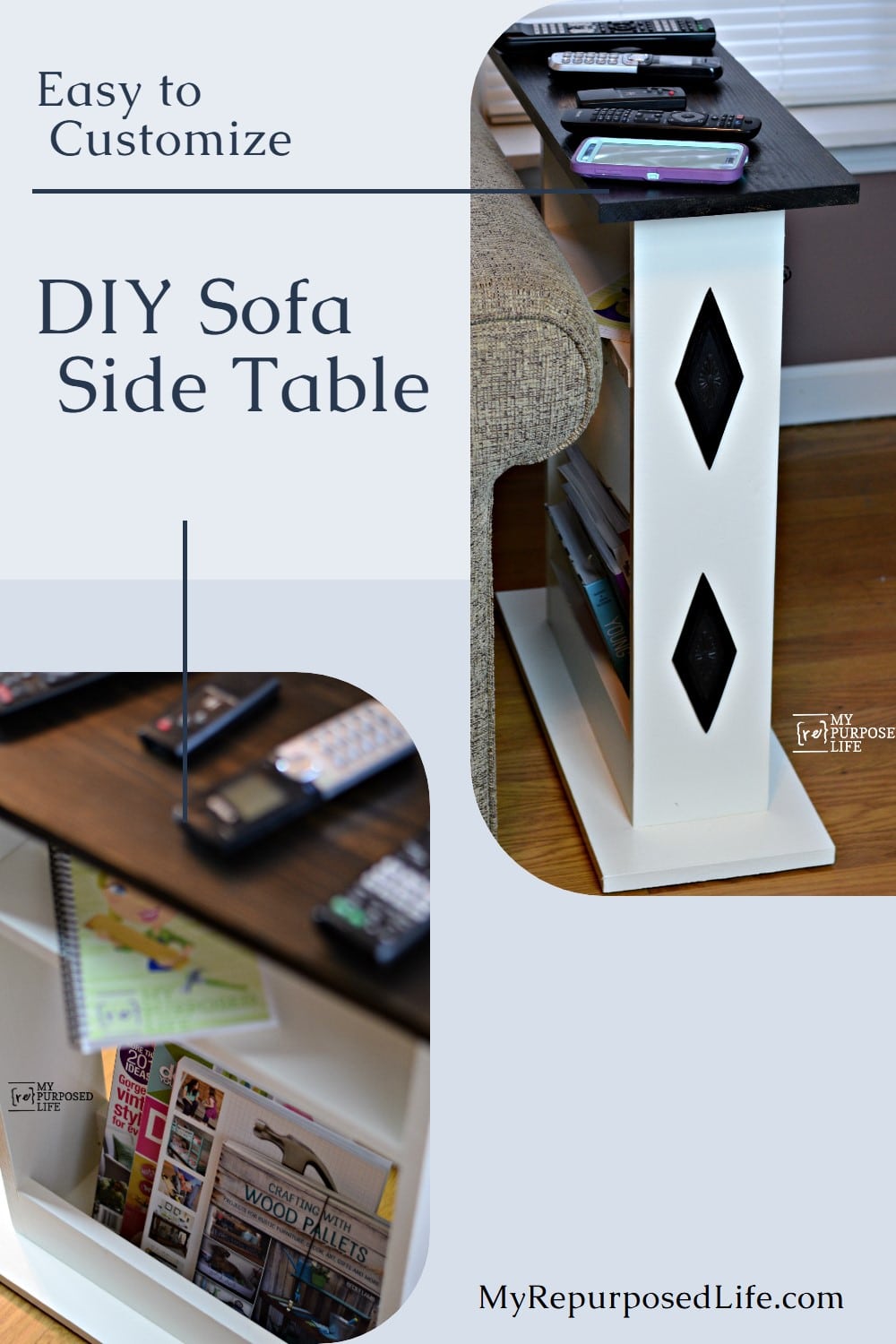 It's time for the Power Tool Challenge. I made a much needed custom sofa side table to help me keep track of all my remotes in the living room! Bonus Projects! via @repurposedlife