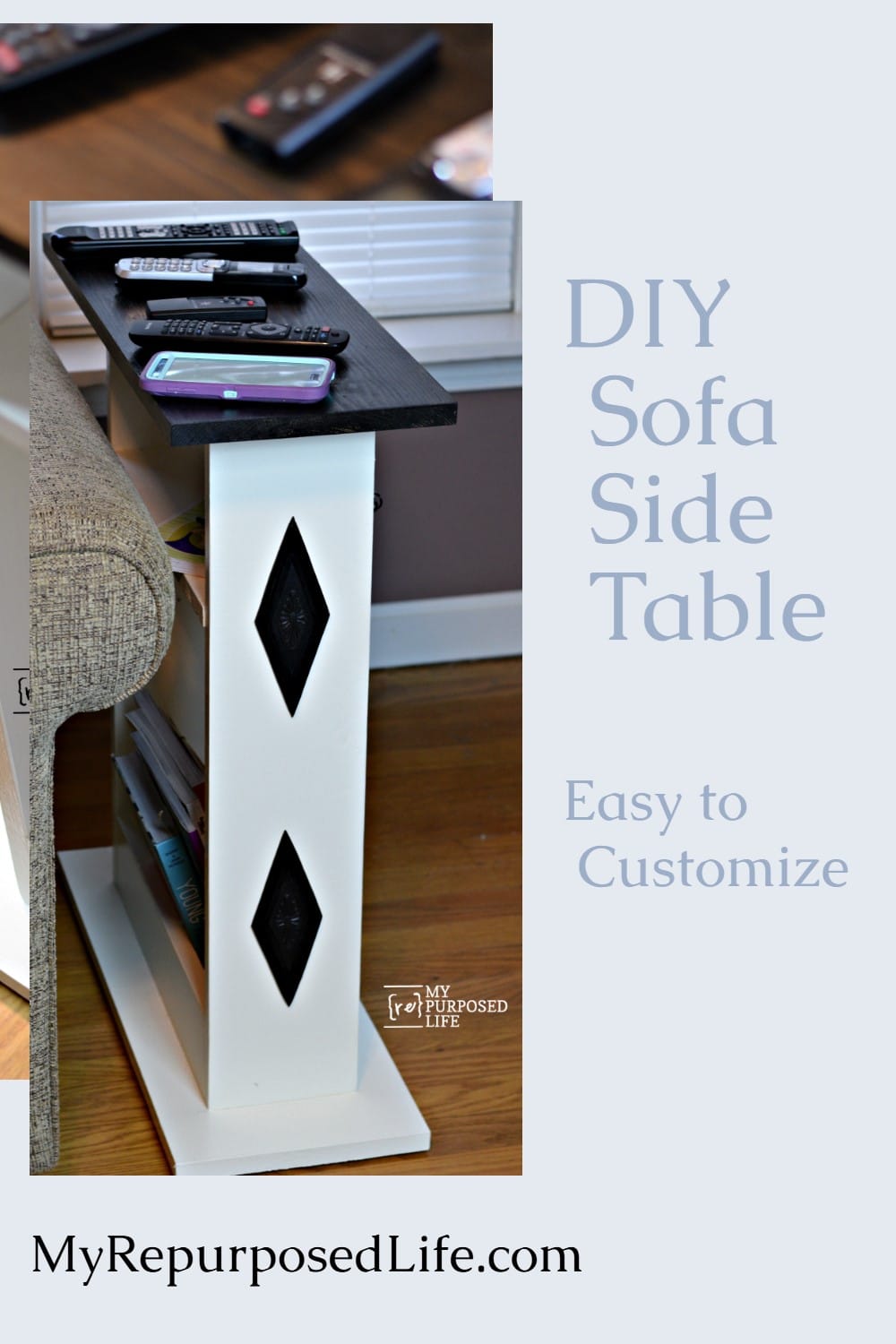 It's time for the Power Tool Challenge. I made a much needed custom sofa side table to help me keep track of all my remotes in the living room! Bonus Projects! via @repurposedlife