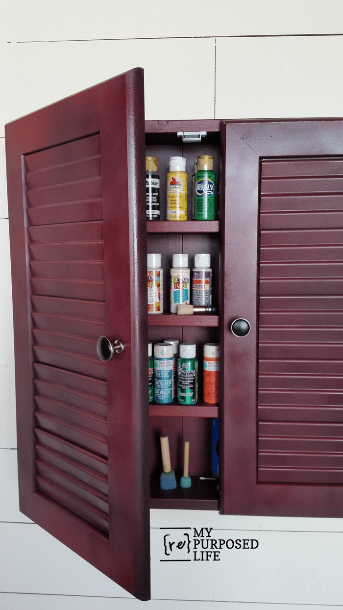 glazed red craft wall cabinet MyRepurposedLife