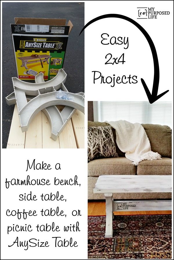 make a farmhouse bench-side table-coffee table-or picnic table with anysize table MyRepurposedLife.com
