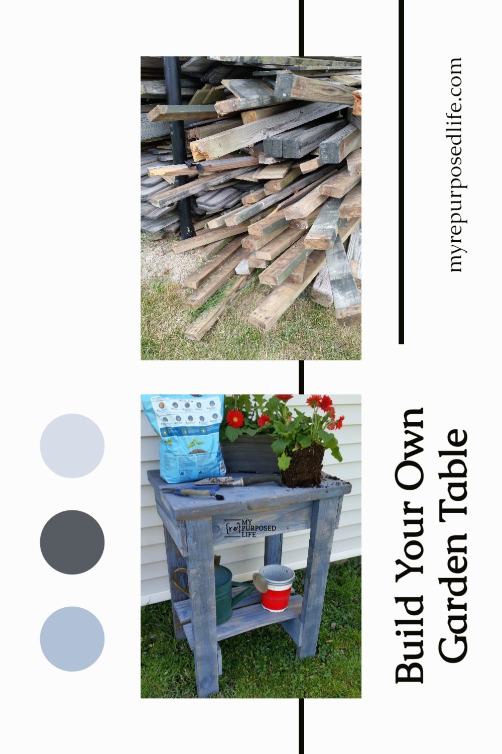 How to make a rustic garden table perfect for potting, entertaining and more. Step by step tutorial using reclaimed fence boards. Weekend project for you to make. Check it out! #MyRepurposedLife #upcycled #reclaimed #lumber #garden #pottingshed via @repurposedlife