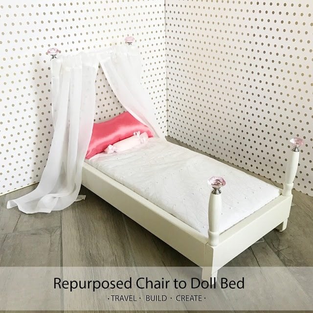 Doll bed from a chair repurposed
