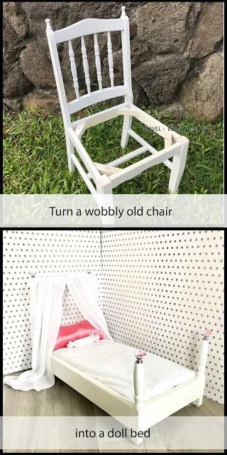 Turn a wobbly old chair into a doll bed