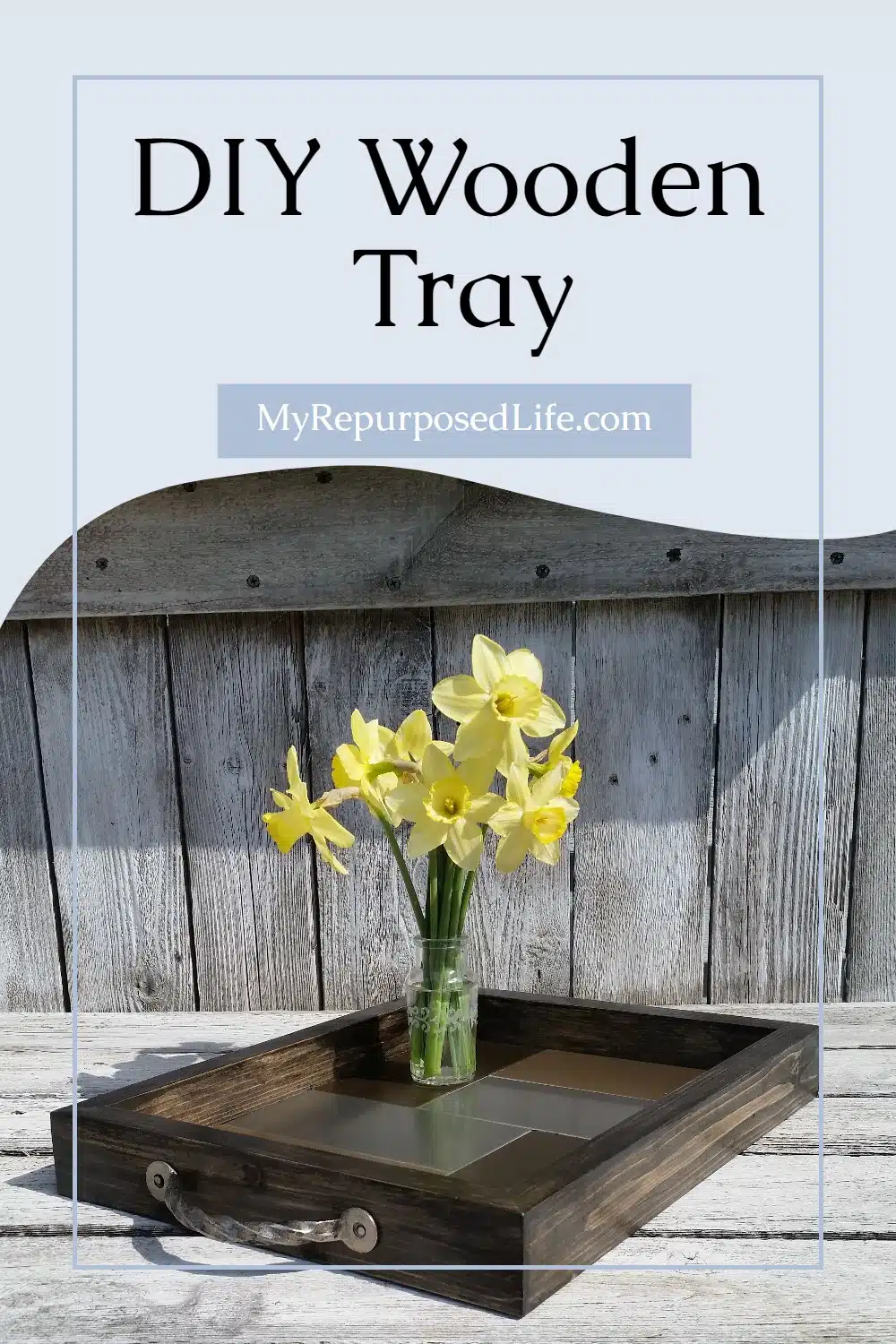 Easy tray project, using metal stick-on tiles. Step by step directions to make a wooden tray, or you could put these easy tiles on a tray you already have. #MyRepurposedLife #tray via @repurposedlife