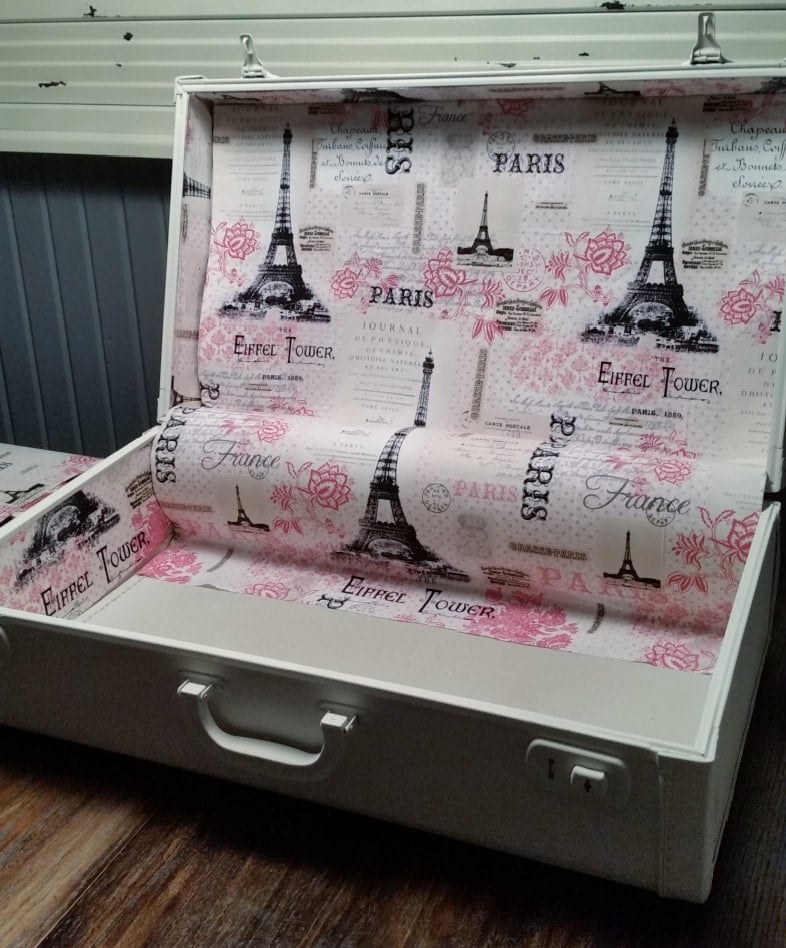 glue vintage suitcase lining in place