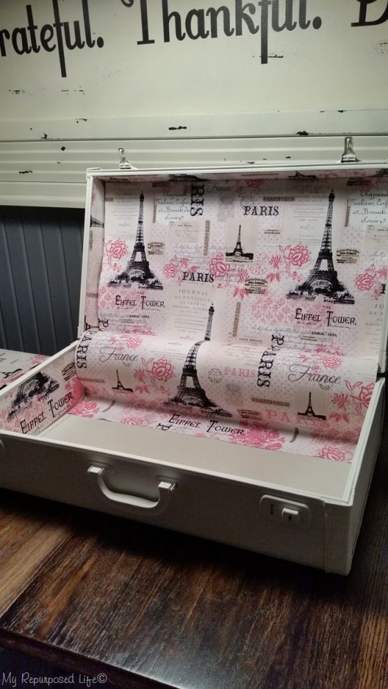 How to Line a Suitcase Vintage Suitcase Makeover My Repurposed Life®