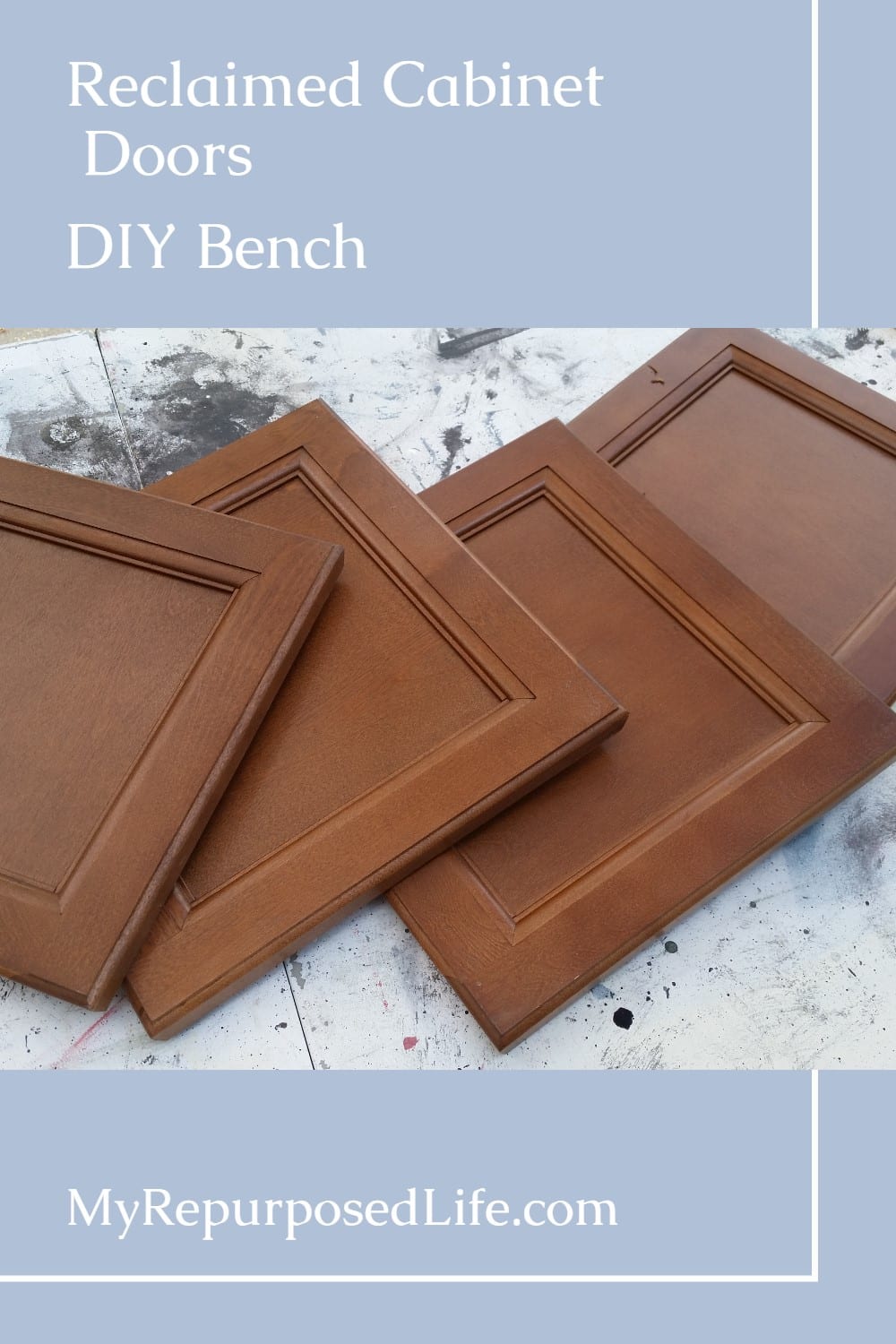 Making a cabinet door bench is easy with this step by step tutorial. Boxing in the cabinet doors is easy using scrap pieces. More scraps trim the bottom. Step by step directions included. #MyRepurposedLife #repurposed #cabinet #doors #bench via @repurposedlife