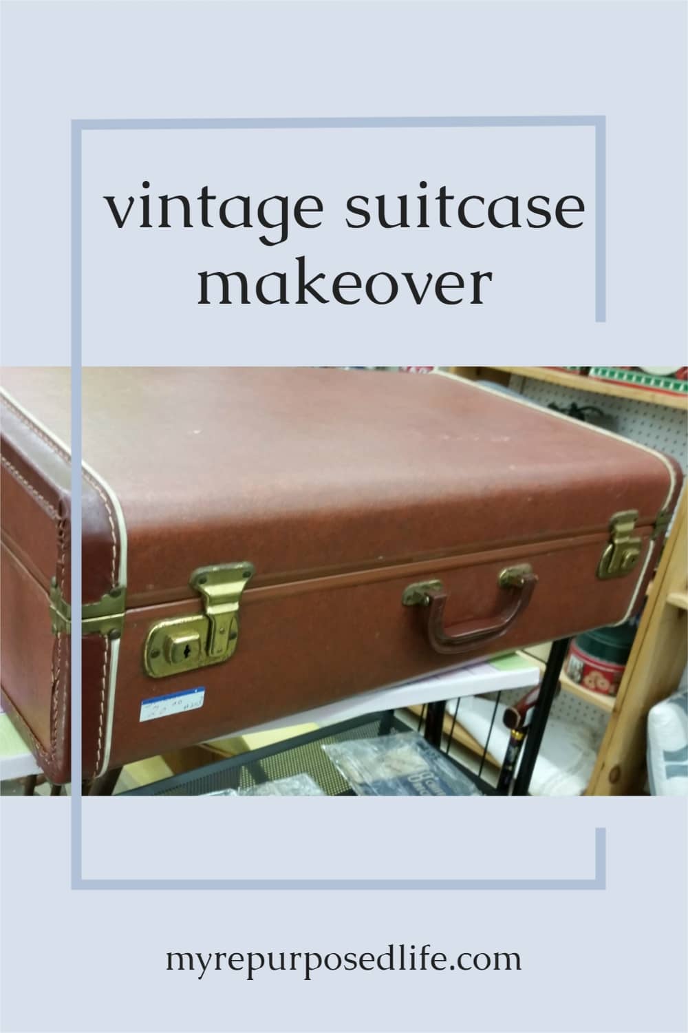 How to give a vintage suitcase a new look with fabric. Tips on making the liner and installing it in your old suitcase. Paint if you wish! Suitcases are readily available at thrift stores! #MyRepurposedLife #vintage #suitcase #upcycle #fabric #eiffeltower via @repurposedlife