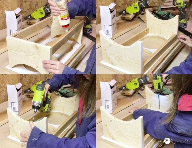 adding top to dog bowl holder to legs