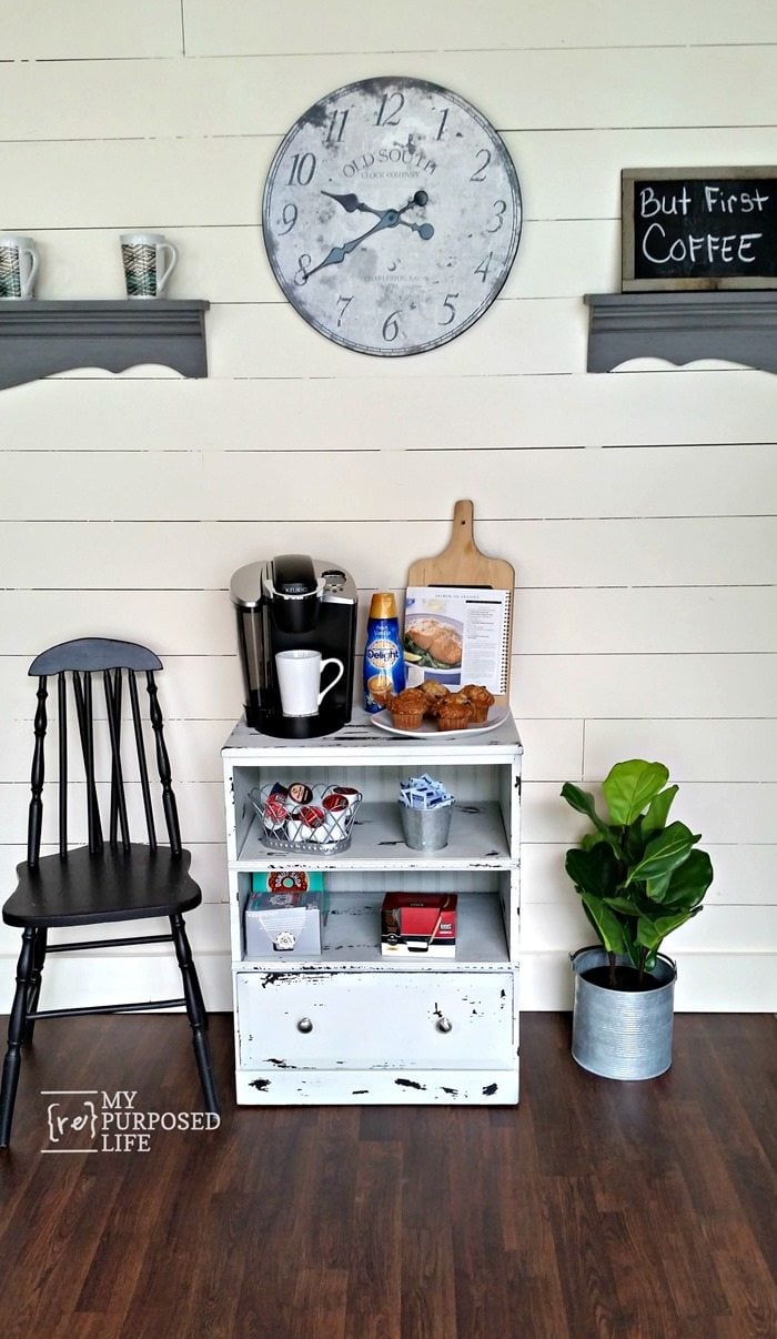small repurposed nightstand coffee station MyRepurposedLife.com