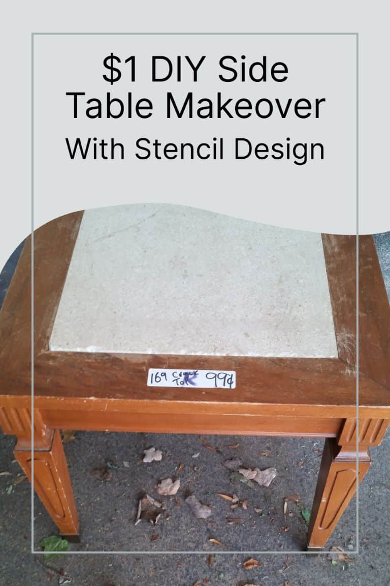 A small stenciled side table project rescues a project redo. How to camouflage a damaged table top with a painted stencil. #MyRepurposedLife #repurposed #upcycled #sidetable #stencil #easy #furniture #makeover via @repurposedlife