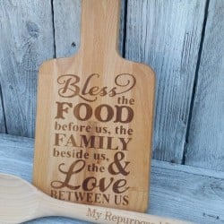 laser etched cutting boards and personalized spoon