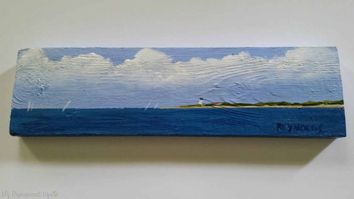 Long Point Light painting on reclaimed wood Peg Reynolds
