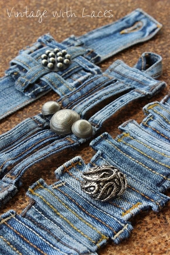 Repurposed blue Jeans Belt Loop Cuffs