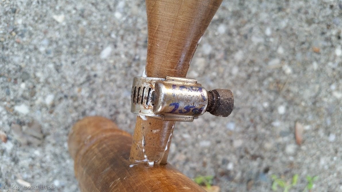 alternate view using hose clamp to repair broken spindle