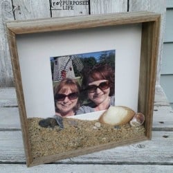 display vacation photo and keepsakes from the beach in a diy rustic shadow box from MyRepurposedLife