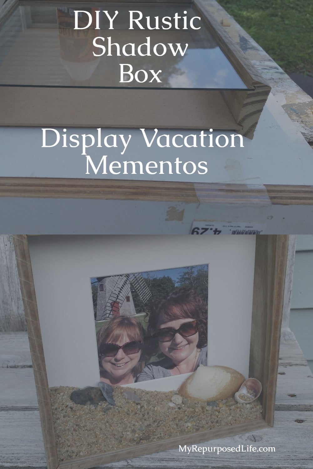 How to make a DIY Shadow Box to Display Vacation Photos and keepsakes. via @repurposedlife