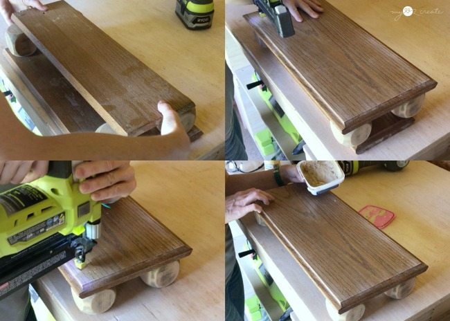 Nail spindle feet onto drawer front to make serving tray