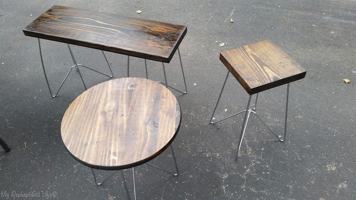 wooden side tables with metal legs