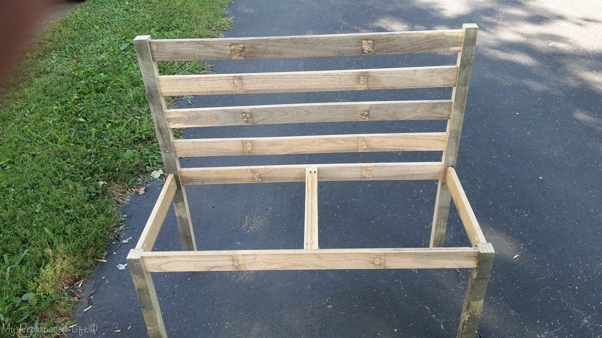easy rustic diy bench with back slats in place