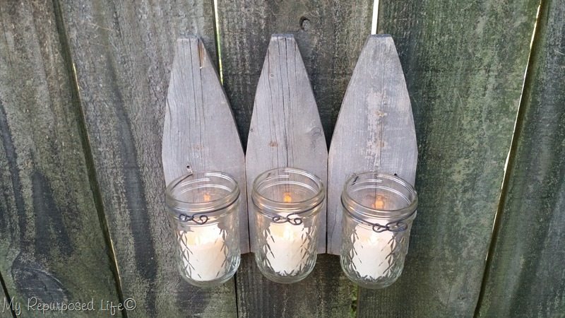jelly jar picket fence candle sconce