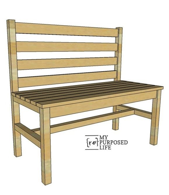 wood slat bench with back MyRepurposedLife.com