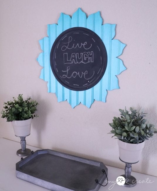 beadboard cut out flower with chalkbord center