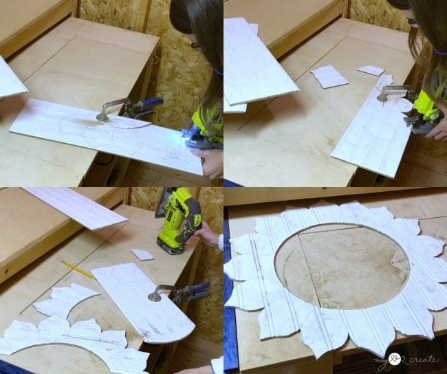cutting out flower shape with jigsaw