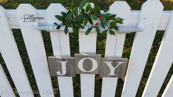 white picket fence Joy spindle sign Christmas Decor