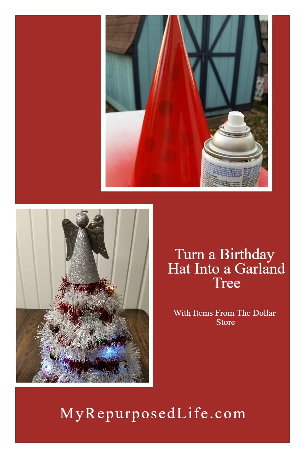 How to make a quick and easy miniature garland Christmas tree with Dollar Store Items. via @repurposedlife