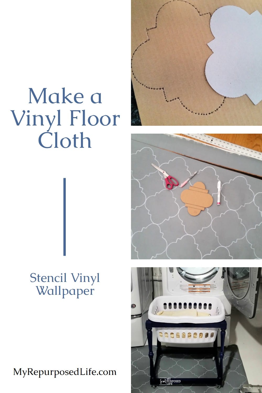 make a vinyl floor cloth with a DIY stencil pattern via @repurposedlife