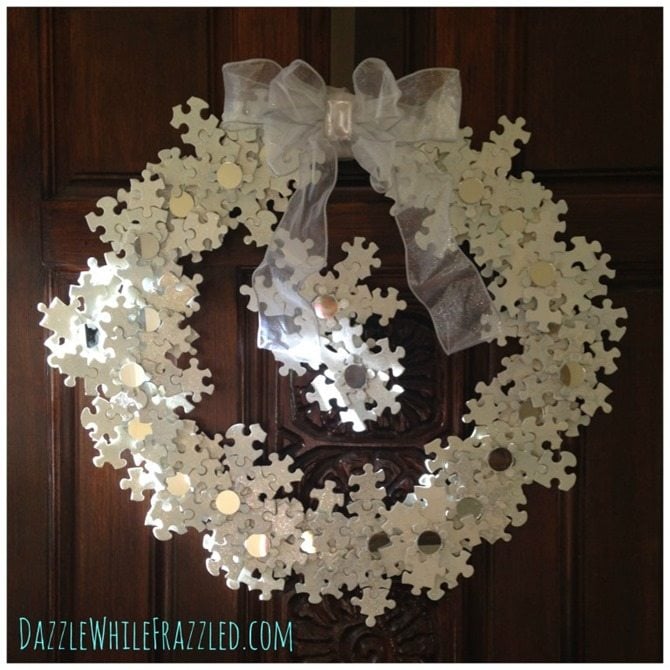 puzzle pieces snowflake wreath