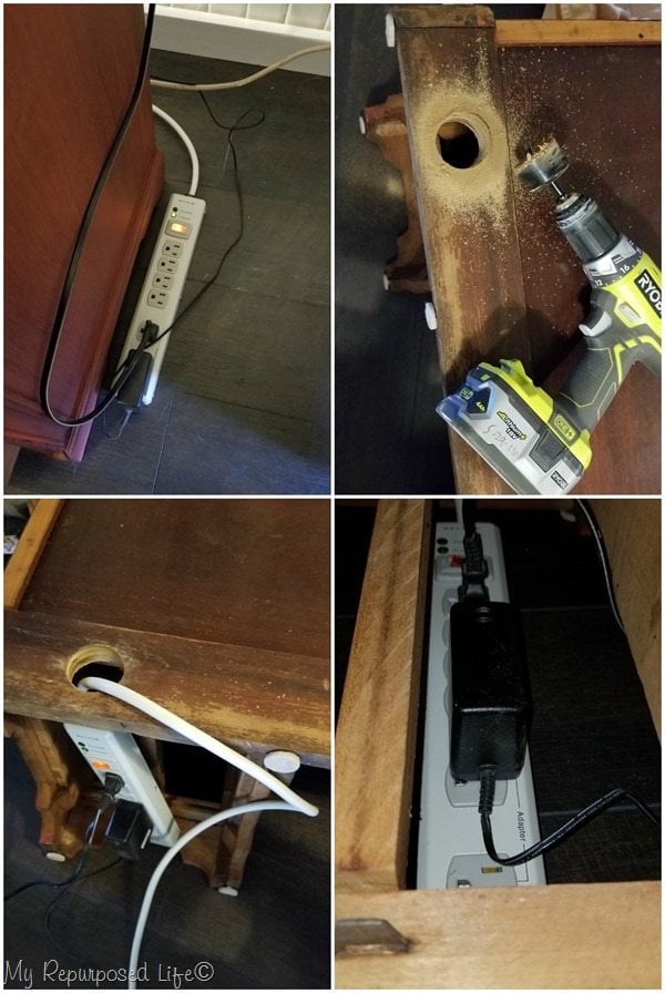 hide surge protector and ugly wires under desk